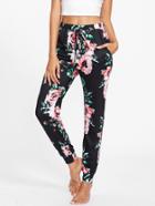 Romwe Flower Print Skinny Sweatpants