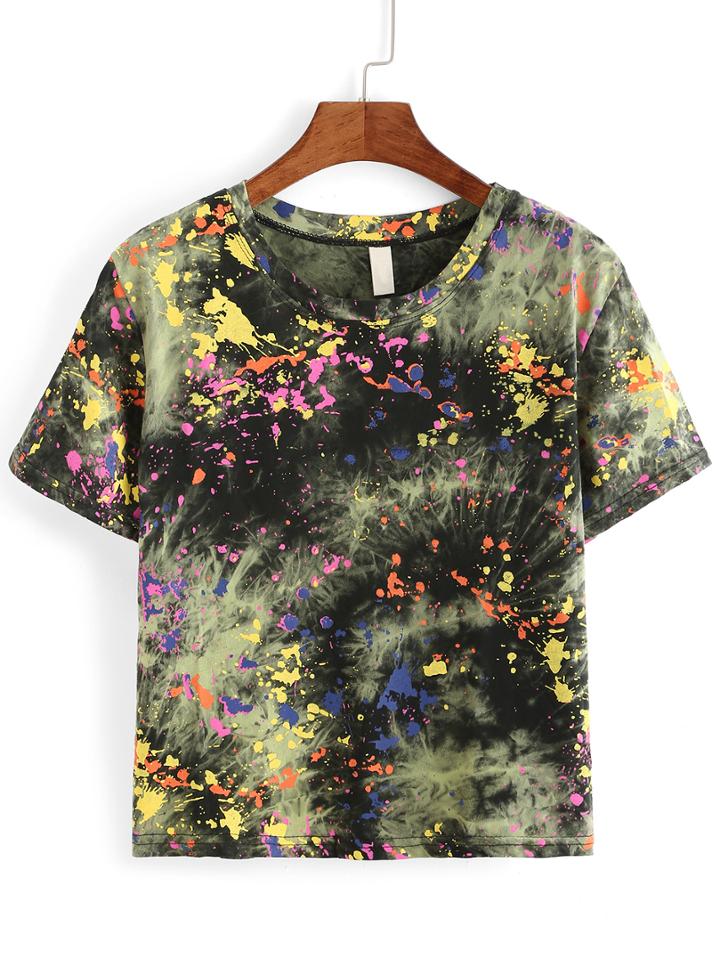 Romwe Graffiti Print Tie-dye T-shirt