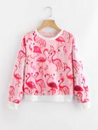 Romwe Flamingo Print Random Contrast Trim Sweatshirt