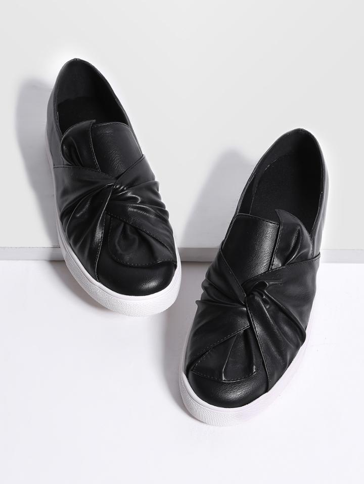 Romwe Black Twisted Casual Pu Flats