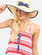 Romwe Beige Bow Decorated Large Brimmed Straw Hat