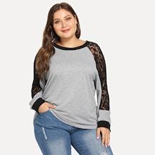 Romwe Plus Lace Contrast Raglan Sleeve Tee