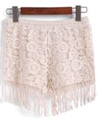 Romwe With Tassel Floral Crochet Hollow Shorts
