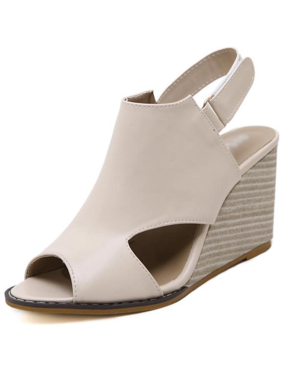 Romwe Ivory Fish Mouth Peep Toe Ankle Strap Wedges