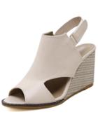 Romwe Ivory Fish Mouth Peep Toe Ankle Strap Wedges
