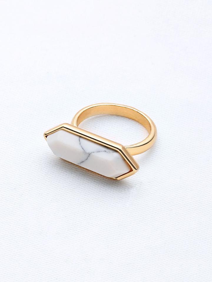 Romwe Golden Trim White Geometric Turquoise Ring