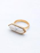 Romwe Golden Trim White Geometric Turquoise Ring