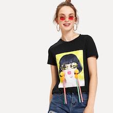 Romwe Tassel Embellished Figure Print Tee