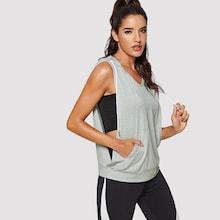 Romwe Low Side Pocket Front Hooded Tank