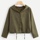 Romwe Drawstring Letter Print Hoodie Jacket