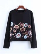 Romwe Embroidered Flower Jumper Sweatshirt