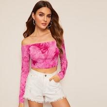 Romwe Off Shoulder Tie Dye Crop Top