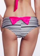 Romwe Black White Geometric Print Bow Bikini Pant