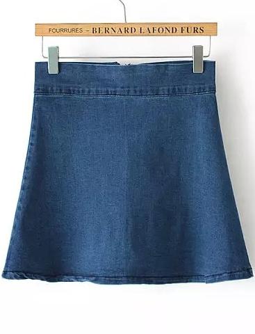 Romwe Blue With Zipper Denim A-line Skirt