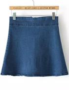 Romwe Blue With Zipper Denim A-line Skirt
