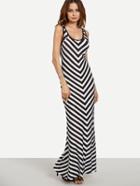 Romwe Black White Chevron Print Maxi Tank Dress