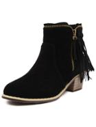 Romwe Black Tassel Zipper Boots