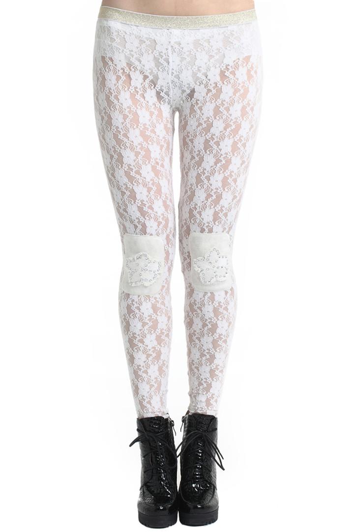 Romwe Romwe Diamante Knee Lace White Leggings