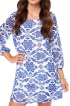 Romwe Blue And White Porcelain Print Dress