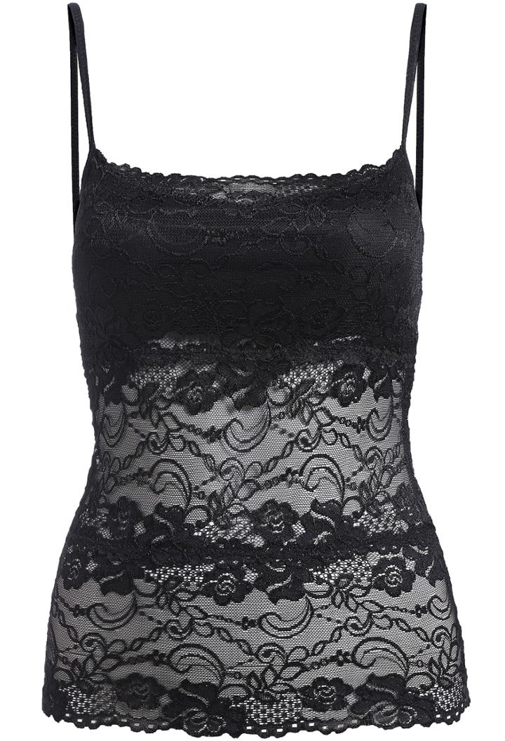 Romwe Black Spaghetti Strap Sheer Lace Cami Top