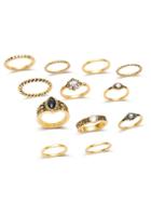 Romwe Gold Plated Rhinestone Ring Set
