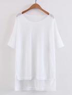 Romwe Semi Sheer Stepped Hem Tee