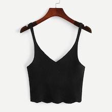 Romwe V Neck Ribbed Knit Crop Cami Top