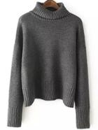 Romwe Turtleneck Dropped Shoulder Seam Dark Grey Jumper