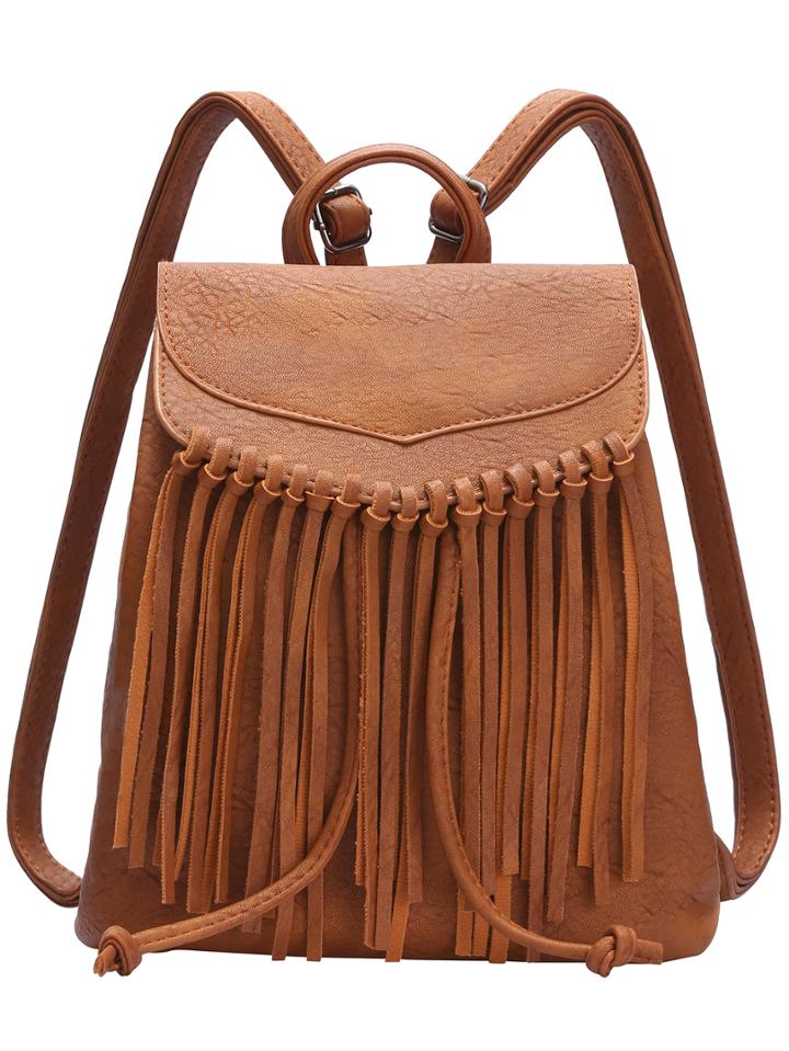 Romwe Brown Tassel Pu Backpacks