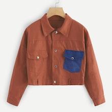 Romwe Contrast Corduroy Pocket Jacket
