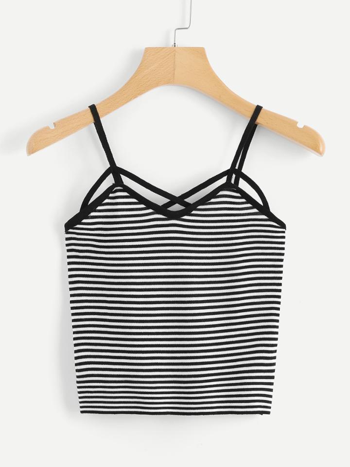 Romwe Crisscross Neck Striped Cami Top