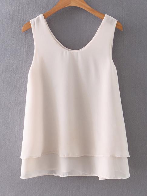 Romwe Apricot Layer Chiffon Tank Top