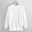 Romwe Mock Neck Floral Lace Sleeve Pullover