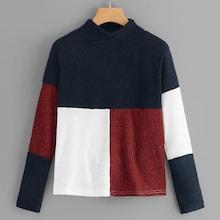 Romwe Cut And Sew Panel Ribbed Jumper