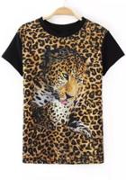 Romwe Round Neck Tiger Print T-shirt