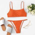 Romwe Harness Strappy Top With Ruched Bikini Set
