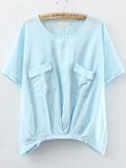 Romwe With Pockets Blue T-shirt