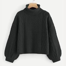 Romwe Lantern Sleeve Mixed Knit Jumper