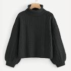 Romwe Lantern Sleeve Mixed Knit Jumper