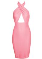 Romwe Halter Backless Bodycon Rose Red Dress