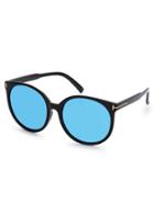 Romwe Black Frame Metal Trim Blue Round Lens Sunglasses
