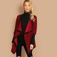 Romwe Contrast Trim Waterfall Coat