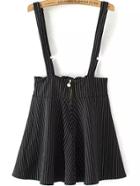 Romwe Strap Vertical Striped Zipper Flare Black Dress