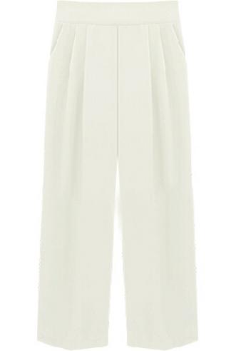 Romwe Pockets Loose Crop White Pant