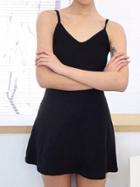 Romwe Black Lattice Scoop Back Cami Dress