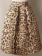 Romwe Leopard Print Zipper Flare Skirt