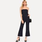 Romwe Flare Leg Solid Tube Jumpsuits