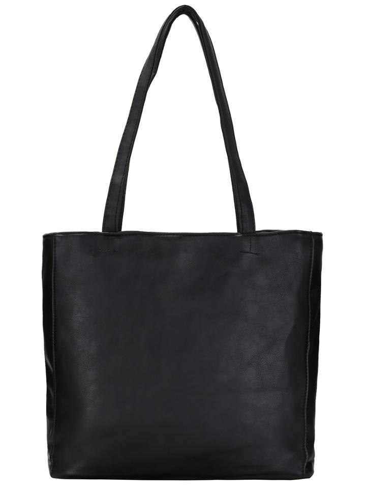 Romwe Black Zipper Pu Tote Bag