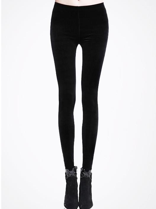 Romwe Black Velvet Slim Leg Leggings