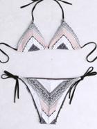 Romwe Multicolor Printed Halter Side Tie Bikini Set